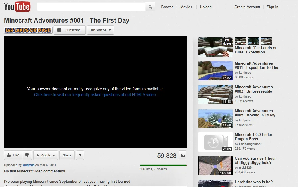 Internet Archive screenshot of YouTube watch page of FLoB #1