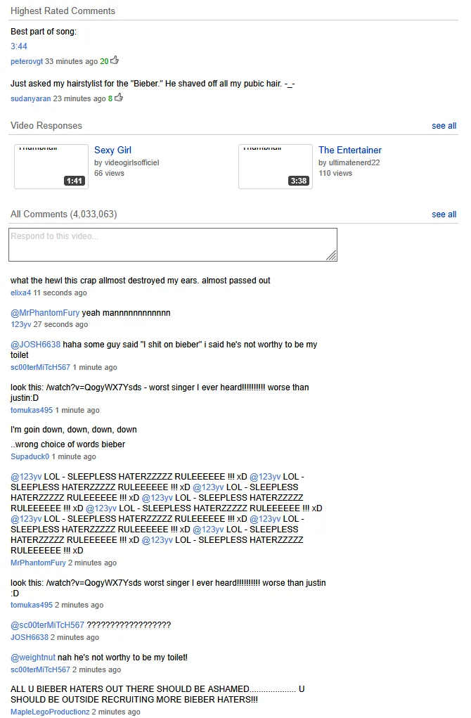 Internet Archive screenshot of Justin Bieber's Baby in March 2011